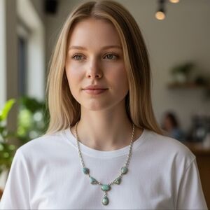 Golden Hills Turquoise Stone Lariat Necklace Sterling Silver 925